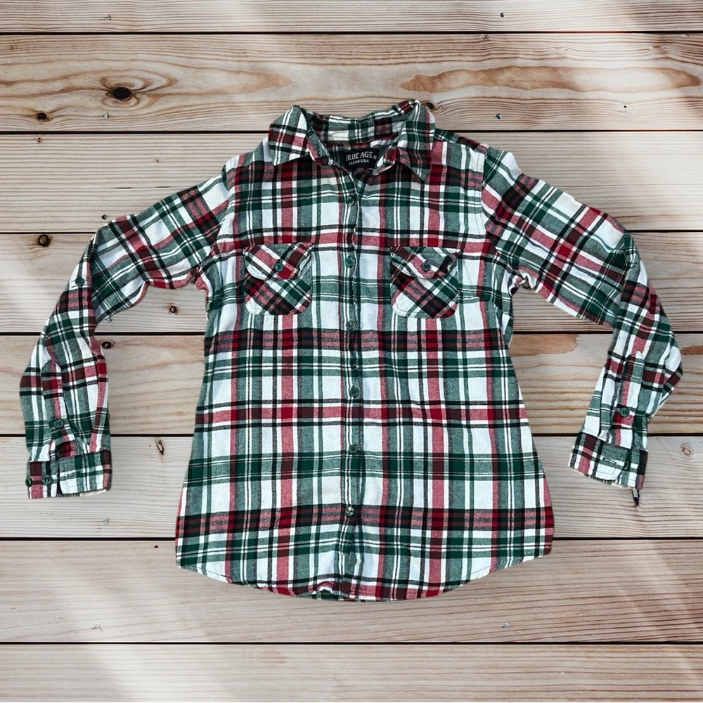 Blue Age Jeans USA Plaid Button Long sleeve Shirt  Green Red White Medium
